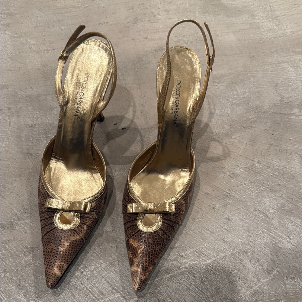 Dolce & Gabbana Gold and Brown Women's Slingback Heels